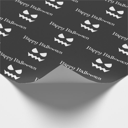 Zwart & Wit Scary Halloween Ghost Gezicht Patroon Cadeaupapier (Hoek)