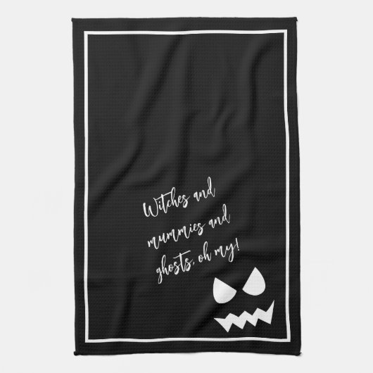 Zwart & Wit Scary Halloween Ghost Gezicht Quote Mo Theedoek (Verticaal)