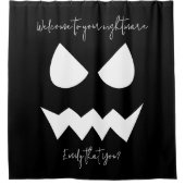 Zwart Wit Scary Pumpkin Gezicht Halloween Quote Douchegordijn (Voorkant)