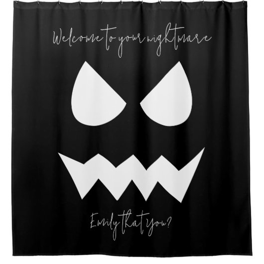 Zwart Wit Scary Pumpkin Gezicht Halloween Quote Douchegordijn (Voorkant)