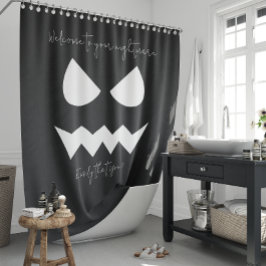 Zwart Wit Scary Pumpkin Gezicht Halloween Quote Douchegordijn