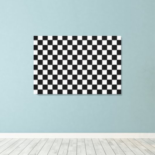 Zwart-wit schaakbordpatroon canvas afdruk (Insitu (Houten vloer))