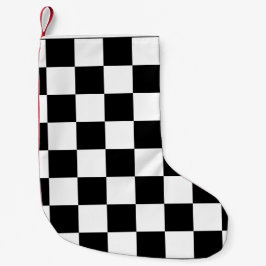 Zwart-wit schaakbordpatroon kleine kerstsok