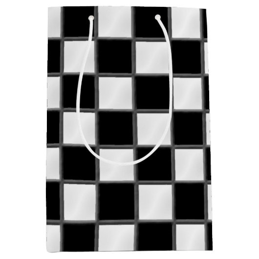 Zwart-wit schaakbordpatroon medium cadeauzakje (Voorkant)