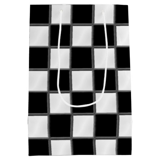 Zwart-wit schaakbordpatroon medium cadeauzakje (Achterkant)