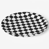 Zwart-wit schaakbordpatroon papieren bordje (Gekanteld)