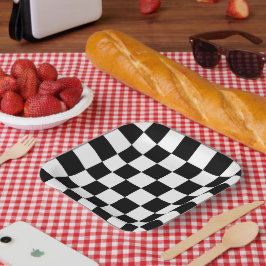 Zwart-wit schaakbordpatroon papieren bordje