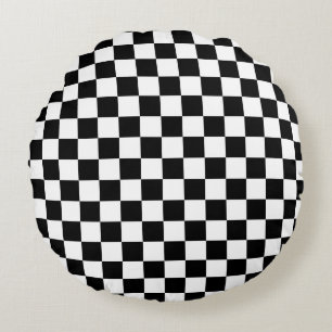 Zwart-wit schaakbordpatroon rond kussen