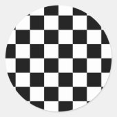 Zwart-wit schaakbordpatroon ronde sticker (Voorkant)