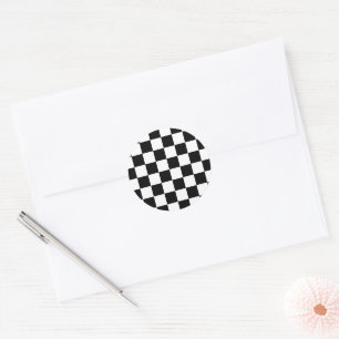 Zwart-wit schaakbordpatroon ronde sticker