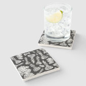 Zwart-wit schaakfiguren Linocut Stenen Onderzetter (Zijkant)