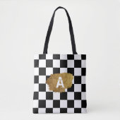 Zwart-wit schaakgouden badge Monogram Tote Bag (Voorkant)