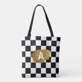 Zwart-wit schaakgouden badge Monogram Tote Bag (Achterkant)