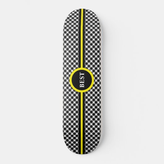 Zwart-wit schaakpatroon en kalligrafie persoonlijk skateboard (Voorkant)
