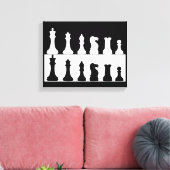Zwart Wit Schaakset Muur Canvas Afdruk (Insitu (Woonkamer))