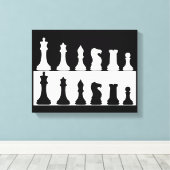 Zwart Wit Schaakset Muur Canvas Afdruk (Insitu (Houten vloer))