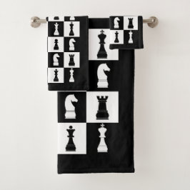Zwart-wit schaakspelstukken bad handdoek