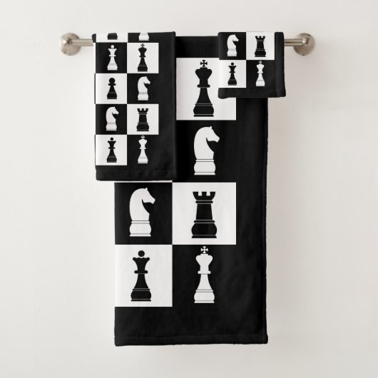 Zwart-wit schaakspelstukken bad handdoek (Insitu)