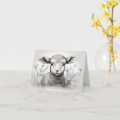 Zwart-wit schaap in de bloemen kaart (Gele Bloem)