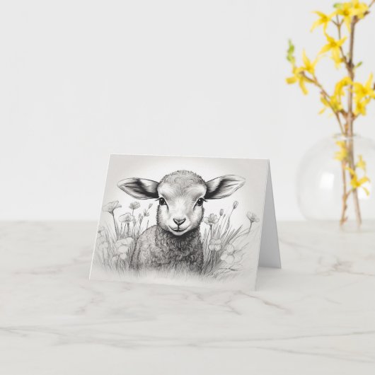 Zwart-wit schaap in de bloemen kaart (Gele Bloem)
