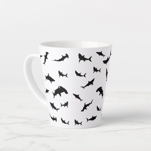 Zwart-wit Schaduw vis haai walvis patroon Latte Mok (Linkerhoek)