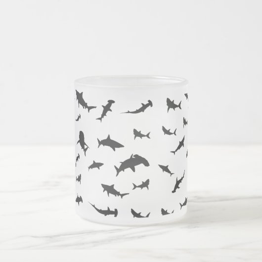 Zwart-wit Schaduw vis haai walvis patroon Matglas Koffiemok (Center)