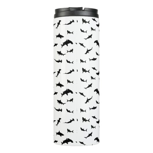 Zwart-wit Schaduw vis haai walvis patroon Thermosbeker (Achterkant)
