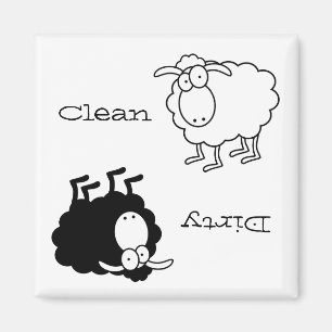 Zwart-wit schapen Clean-Dirty Magnet