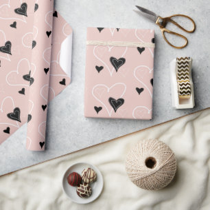 Zwart-wit schattig hartenpatroon cadeaupapier
