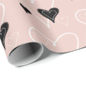 Zwart-wit schattig hartenpatroon cadeaupapier (Rol Hoek)
