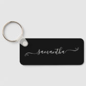 Zwart-wit Schattige Boog Handtekening Naam Lang Sleutelhanger (Achterkant)