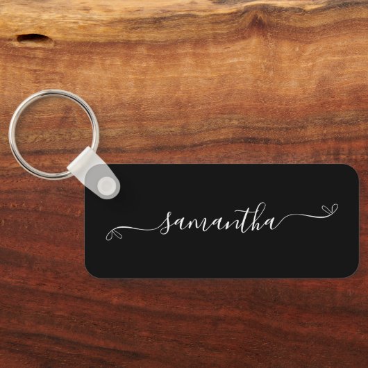 Zwart-wit Schattige Boog Handtekening Naam Lang Sleutelhanger (Achterkant)