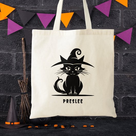 Zwart & Wit Schattige Halloween Zwarte Kat Kinder Tote Bag