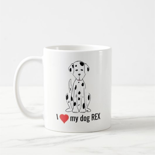 Zwart-wit Schattige Hond Rood Hart Whimsical Koffiemok (Links)