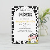 zwart-wit schattige koe vierde verjaardag kaart (Staand voorkant)