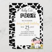 zwart-wit schattige koe vierde verjaardag kaart (Voorkant / Achterkant)