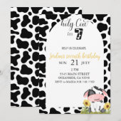 zwart-wit schattige koe zevende verjaardag kaart (Voorkant / Achterkant)