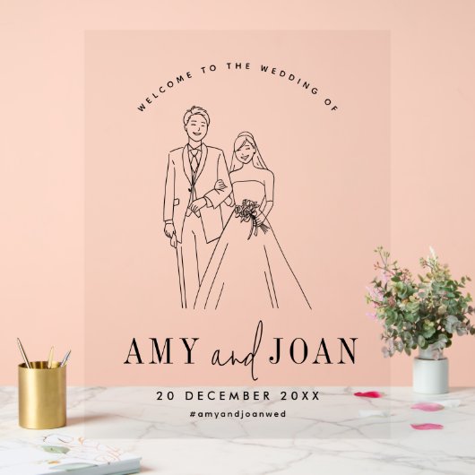 Zwart-wit Schattige Paar Minimalistische Bruiloft Acryl Bord (Huwelijk)