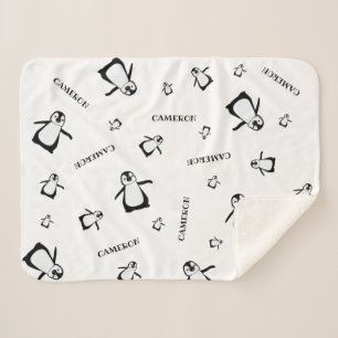 Zwart wit Schattige Pinguïn Gepersonaliseerde baby Sherpa Deken
