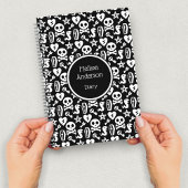 Zwart-wit Schattige Schedel & Botten Dagboek Notitieboek