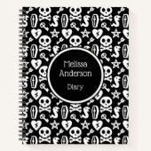 Zwart-wit Schattige Schedel & Botten Dagboek Notitieboek (Voorkant)