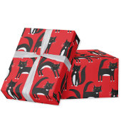 Zwart-wit Schattige Tuxedo Kat rood Patroon Cadeaupapier