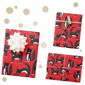 Zwart-wit Schattige Tuxedo Kat rood Patroon Inpakpapier Vel