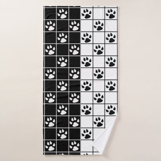 Zwart Wit Schattige Windowpane Paw Plaid Badhanddoek (Badhanddoek)