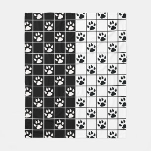 Zwart Wit Schattige Windowpane Paw Plaid Fleece Deken