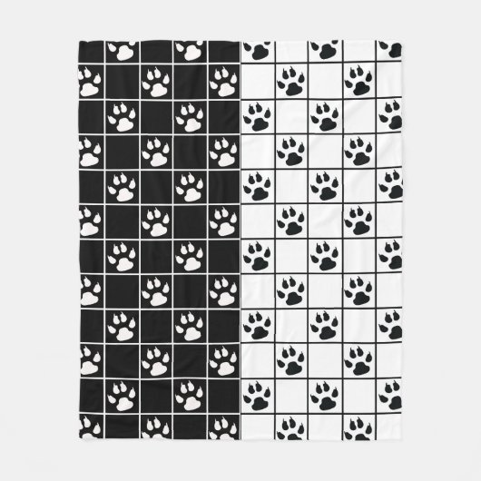 Zwart Wit Schattige Windowpane Paw Plaid Fleece Deken (Voorkant)