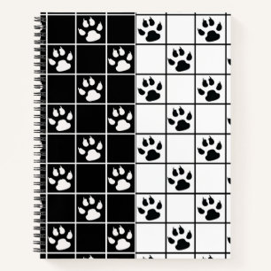 Zwart Wit Schattige Windowpane Paw Plaid Notitieboek