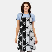Zwart Wit Schattige Windowpane Paw Plaid Schort (Gedragen)
