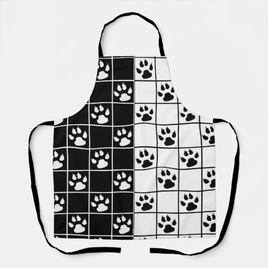Zwart Wit Schattige Windowpane Paw Plaid Schort (Voorkant)