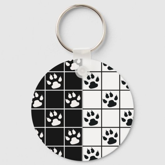 Zwart Wit Schattige Windowpane Paw Plaid Sleutelhanger (Voorkant)